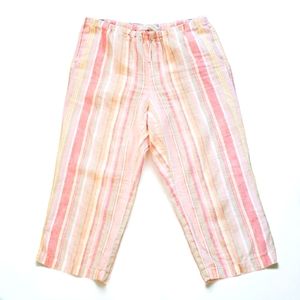 Liz Claiborne Womens 8 Livvy Linen Stripe Crop Pant Pastel 2 Pocket Drawstring
